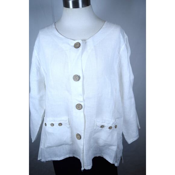 White 100% Linen Oversized Jacket Button up Roll-up Sleeves Made in Italy Sz M - Picture 3 of 13